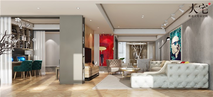 龍湖湘風原著工業風210平裝修案例—客廳