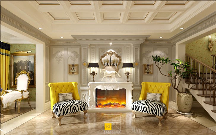 五礦萬境藍山240平法式風裝修案例圖—客廳