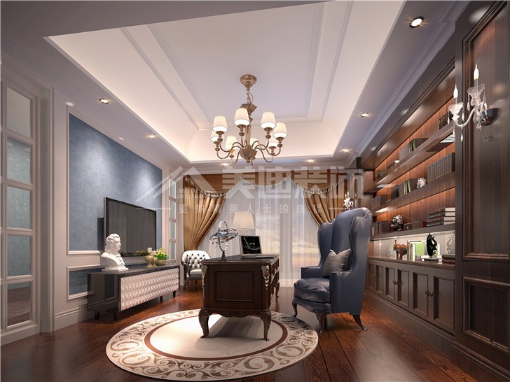 青竹園560平法式風裝修案例圖—書房