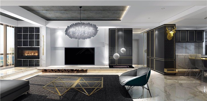 北辰三角洲130平現代風裝修案例圖—客廳