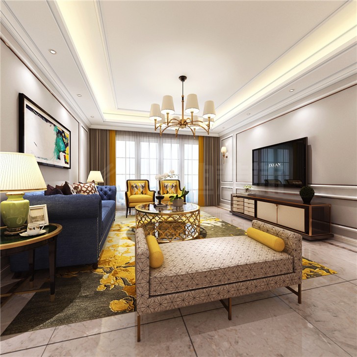 八方小區124平簡歐風裝修案例圖—客廳